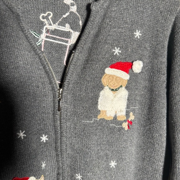 VINTAGE CRAZY HORSE holiday dog embroidered wool blend Gray cardigan Sweater XL - Picture 5 of 7